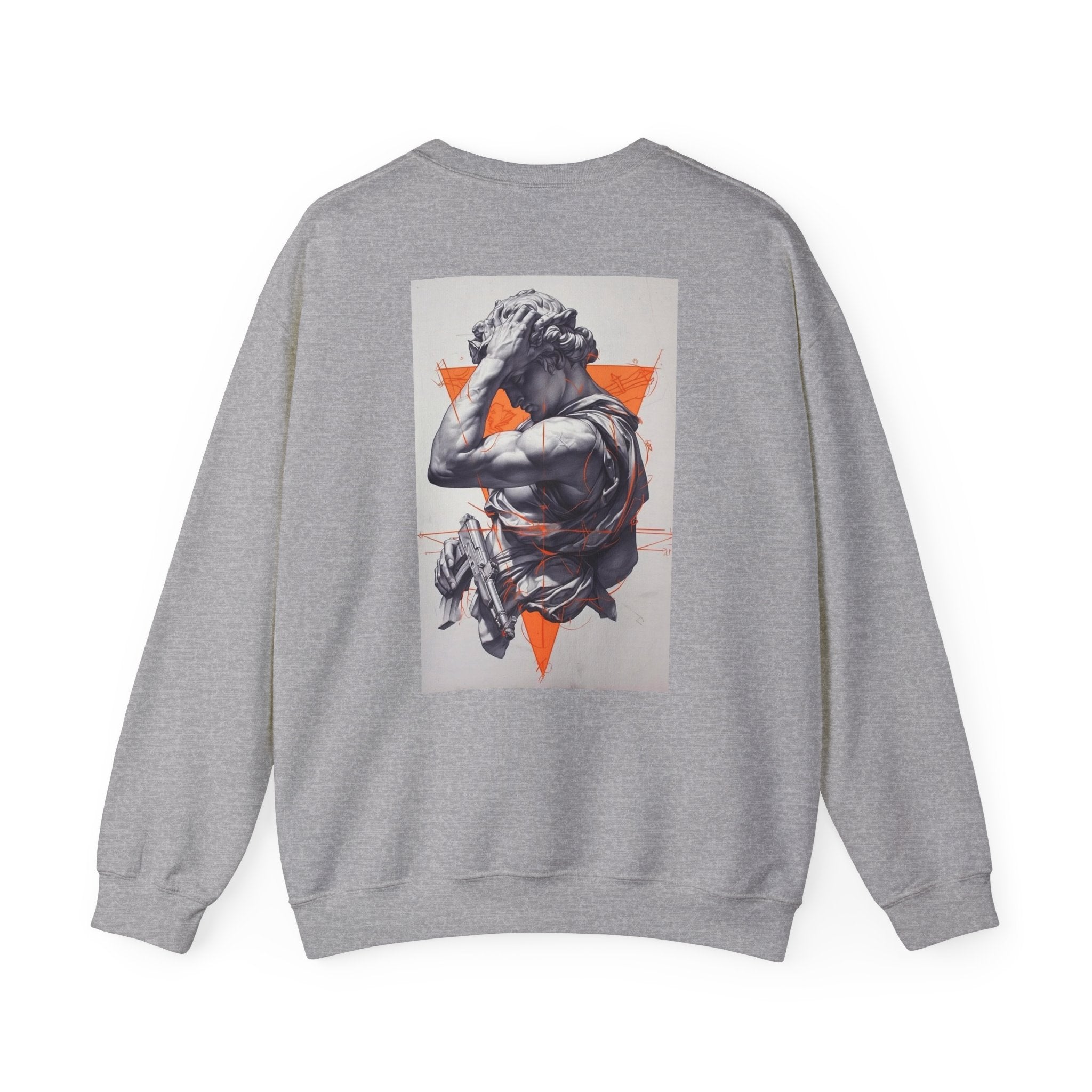 Statue Graphic Sweatshirt — Vintage Sculpture with Orange Triangle