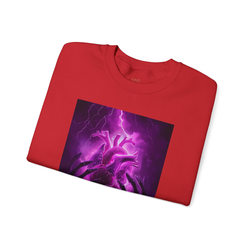 Crewneck Sweatshirt — Purple Lightning Anatomical Heart Graphic