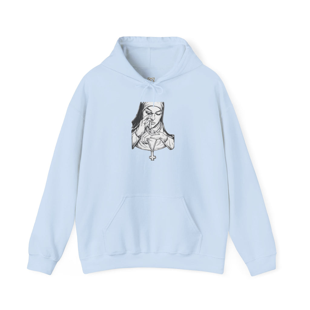 Praying Nun Graphic Hoodie – Gothic Religious Illustration Sweatshirt