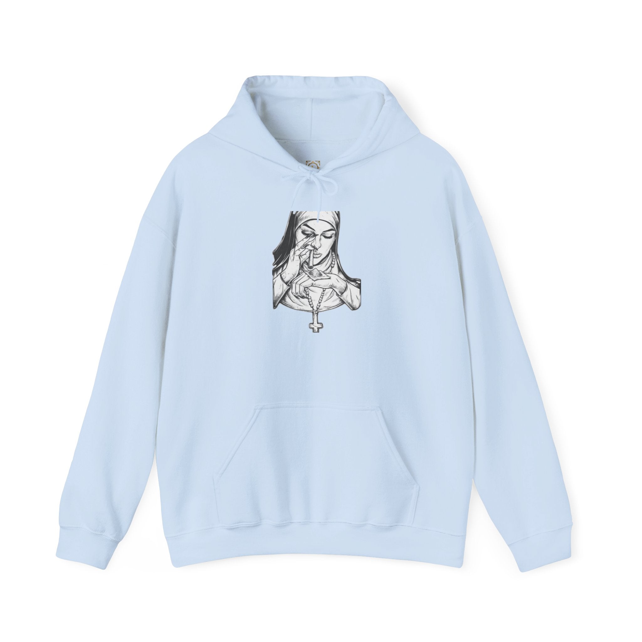 Praying Nun Graphic Hoodie – Gothic Religious Illustration Sweatshirt