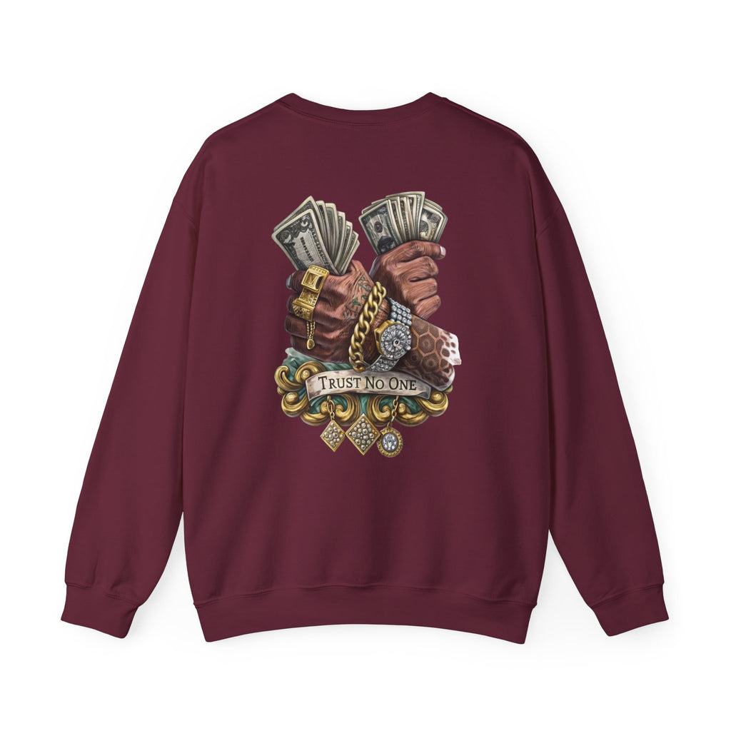 Crewneck Sweatshirt — 'Trust No One' Money Hands Graphic