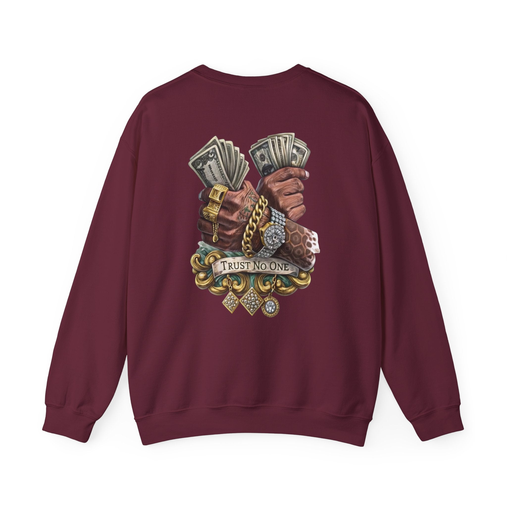 Crewneck Sweatshirt — 'Trust No One' Money Hands Graphic