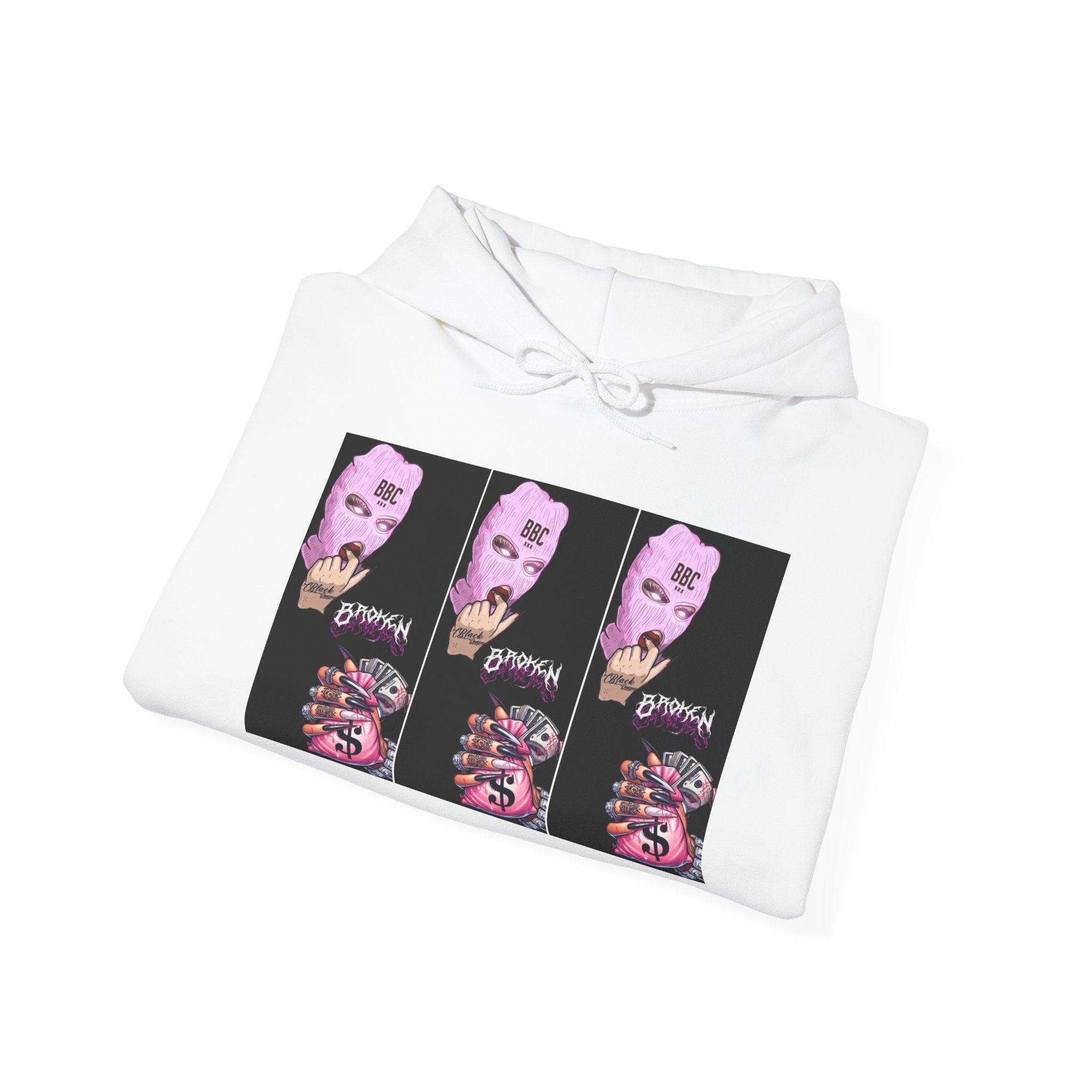 Horror Collage Hoodie — Spooky Pink Skull & Claw Graphic Sweatshirt