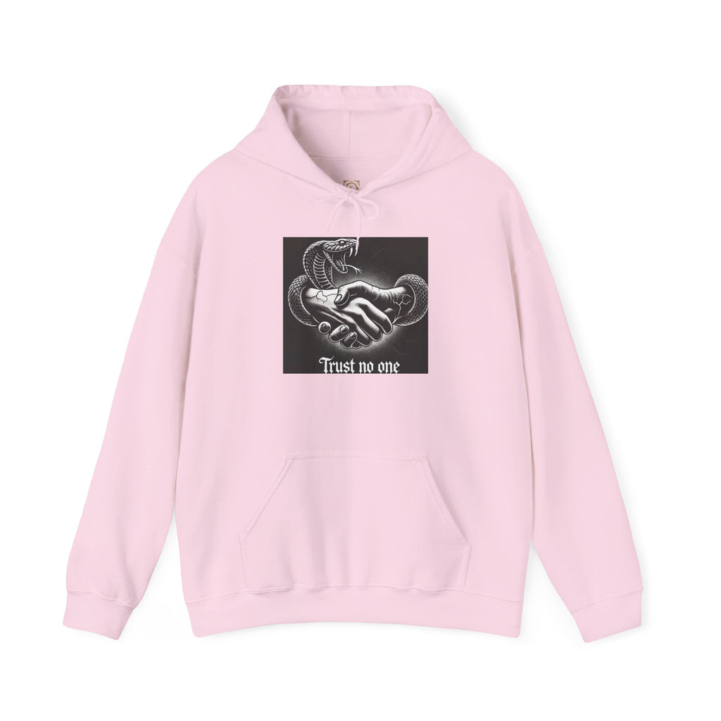 Trust No One Hoodie — Snake Handshake Graphic Hoodie