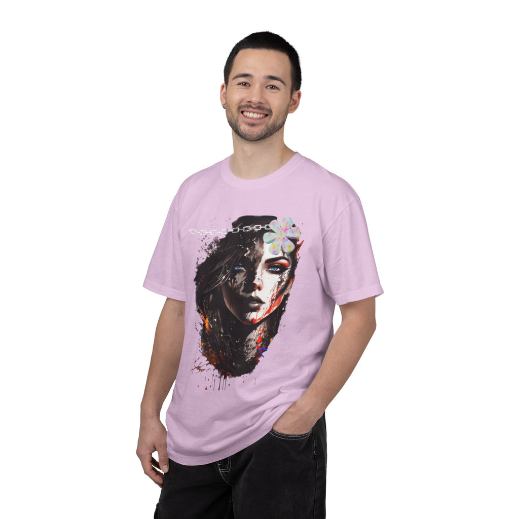 Artistic Femme Portrait T-Shirt — Watercolor Floral Face Graphic Tee