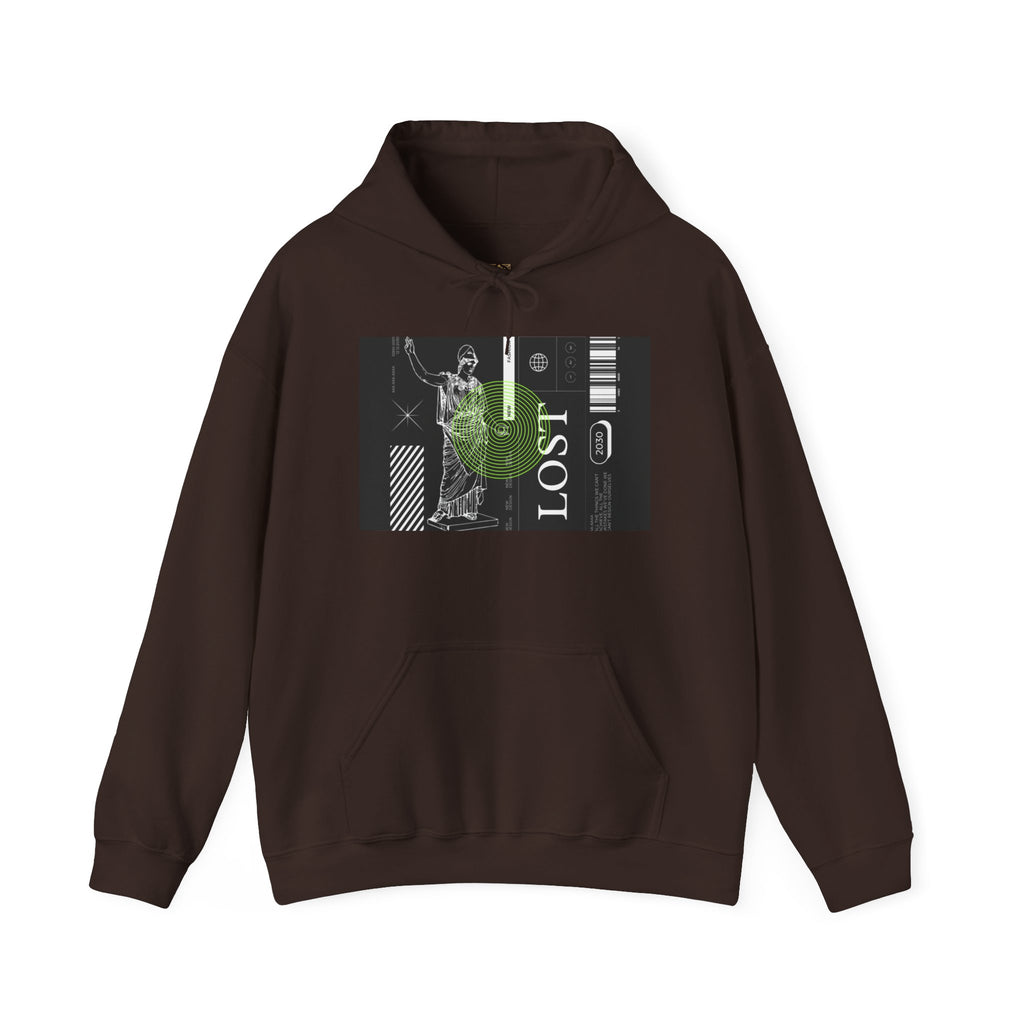 Lost World Hoodie — Vaporwave Glitch Graphic Pullover