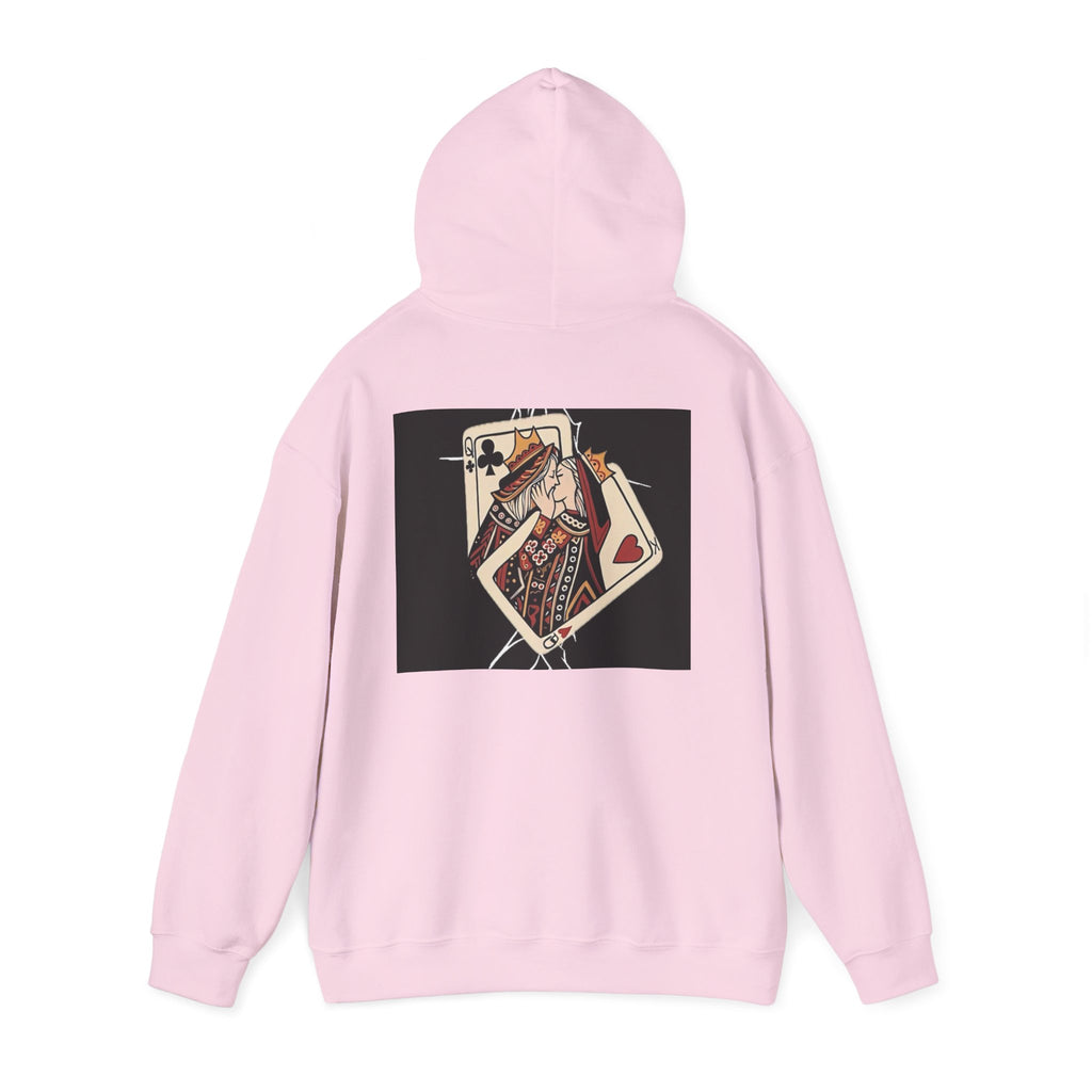 Queen of Hearts Playing Card Hoodie — Vintage Tattoo Style Card Art