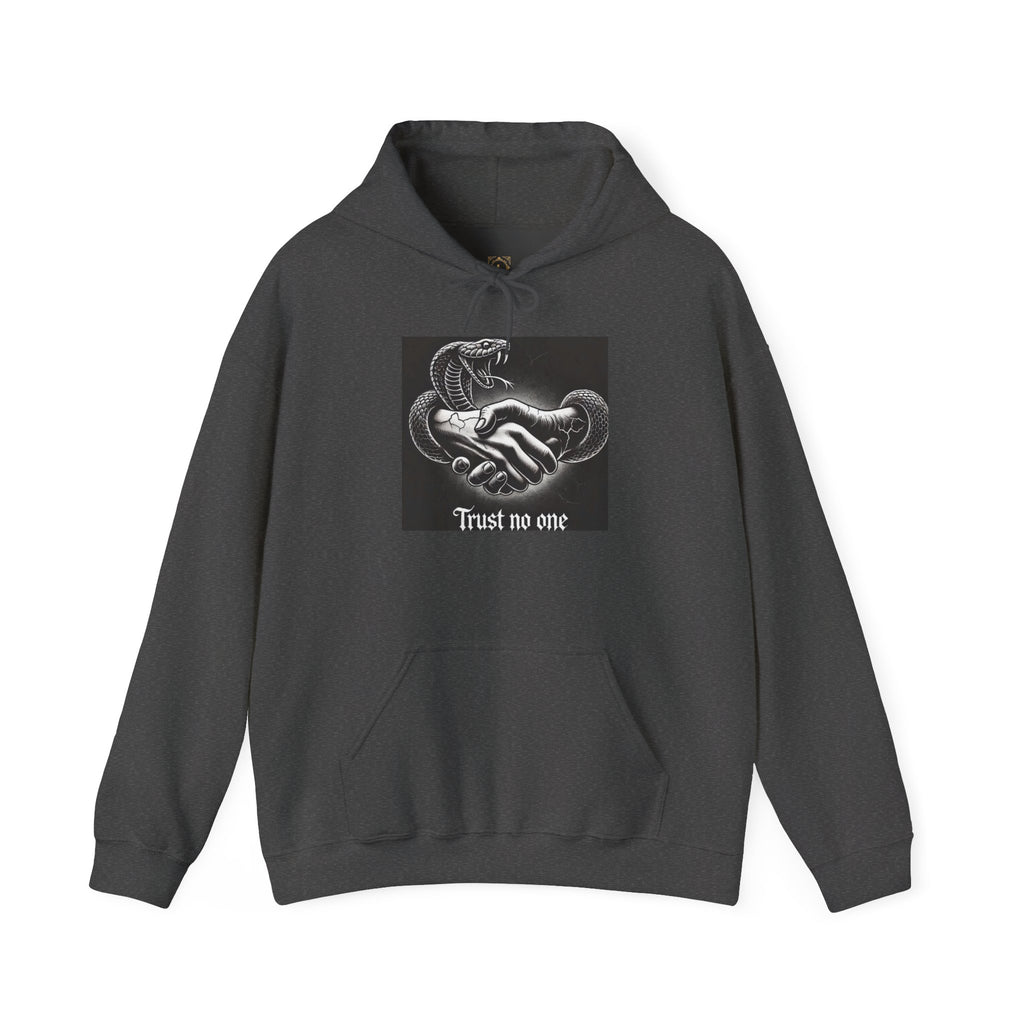 Trust No One Hoodie — Snake Handshake Graphic Hoodie