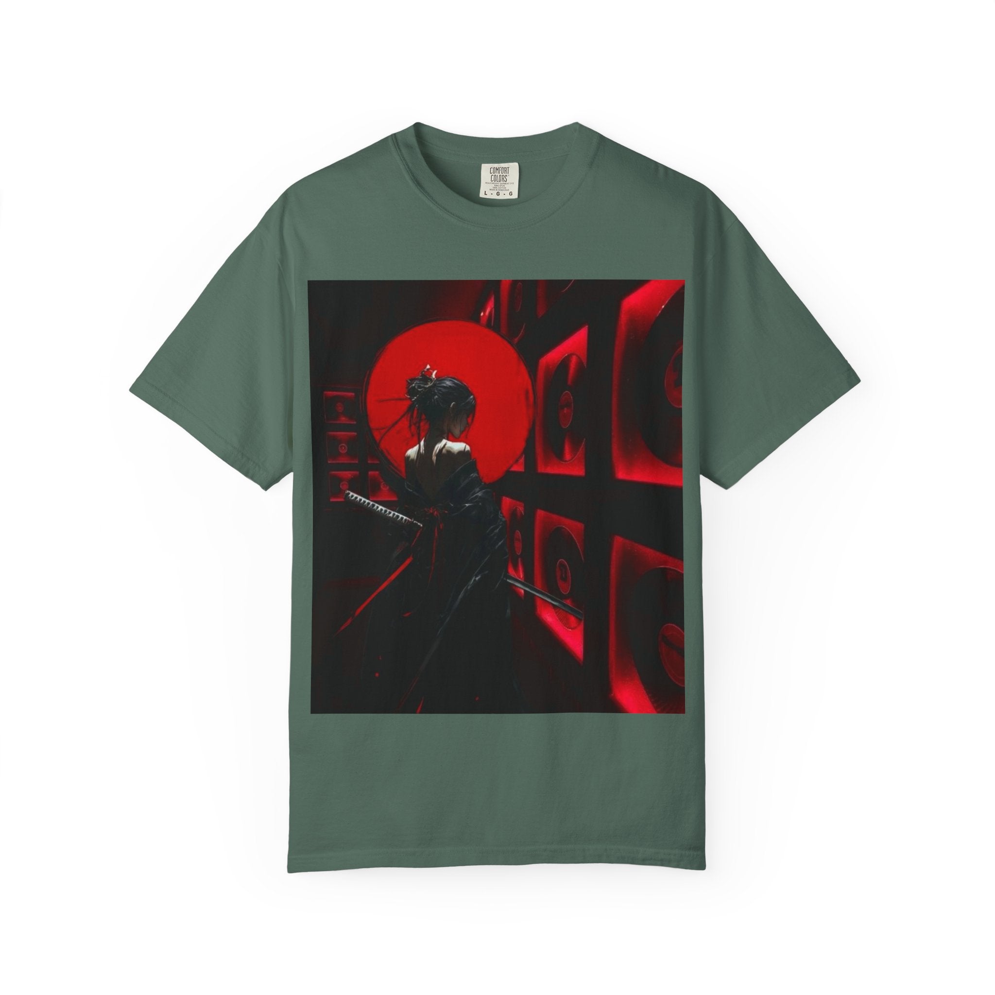 Red Moon Samurai T-Shirt — Dramatic Anime Art Tee with 'LEGACIESS' Back Logo