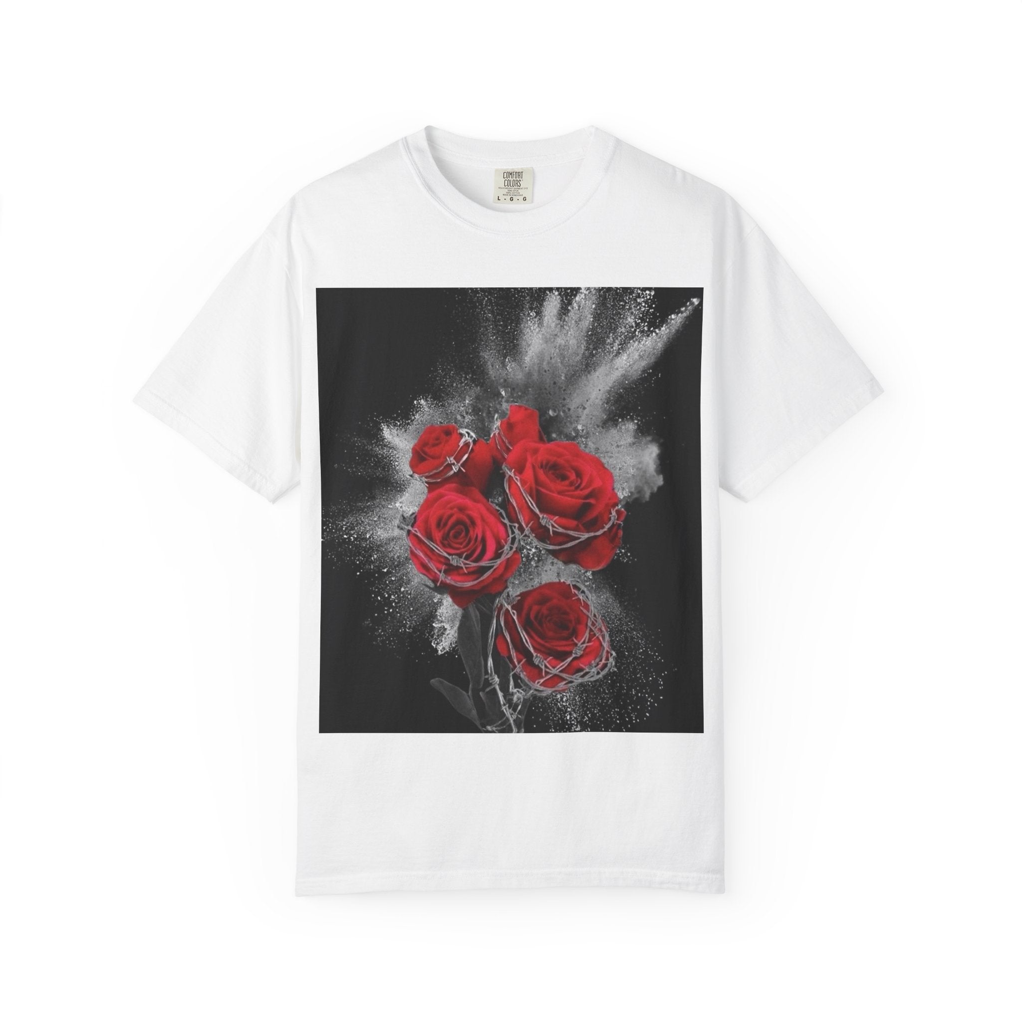 Rose Burst T-Shirt — Red Roses Graphic Tee with 'LEGACIESS' Back Logo