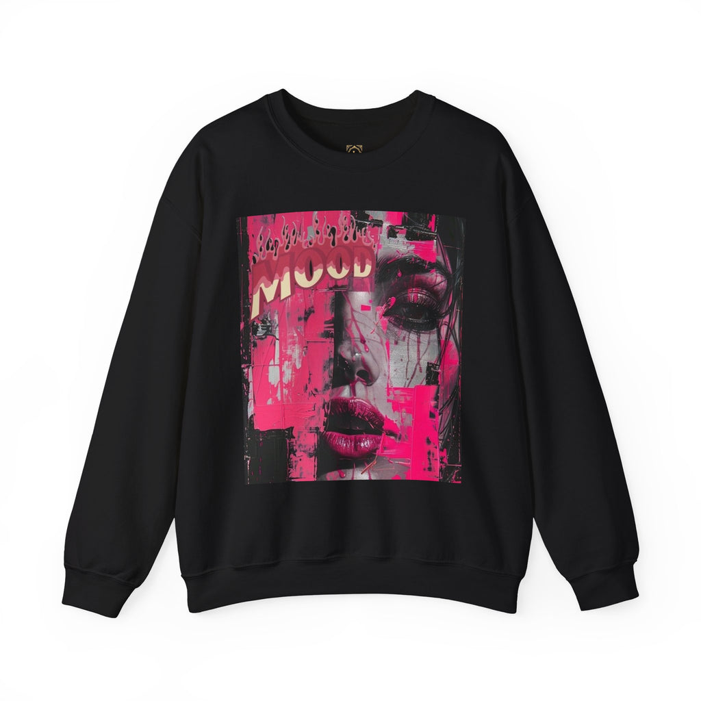Graphic Crewneck Sweatshirt — Pink Glitch Portrait “MOOD”