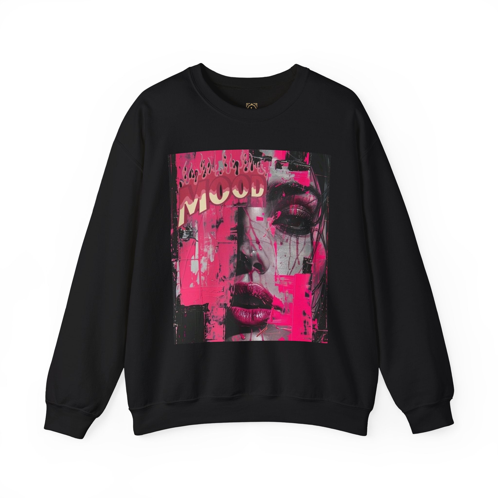 Graphic Crewneck Sweatshirt — Pink Glitch Portrait “MOOD”