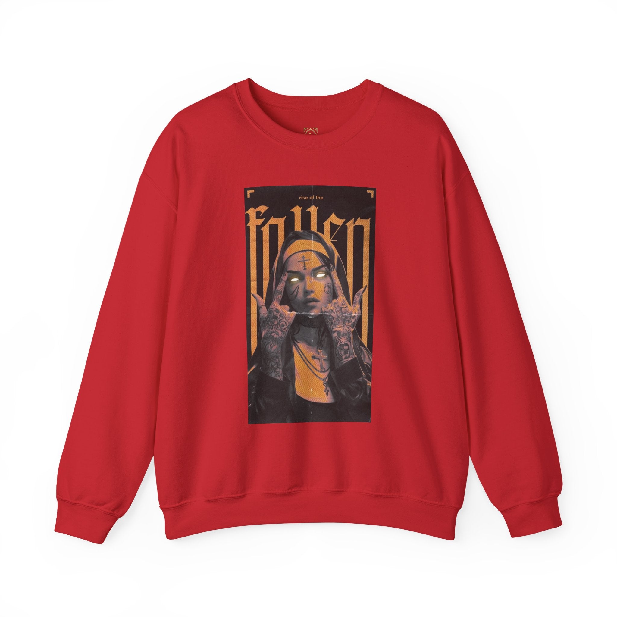 Fallen Gothic Crewneck Sweatshirt — Dark Tattooed Nun Graphic