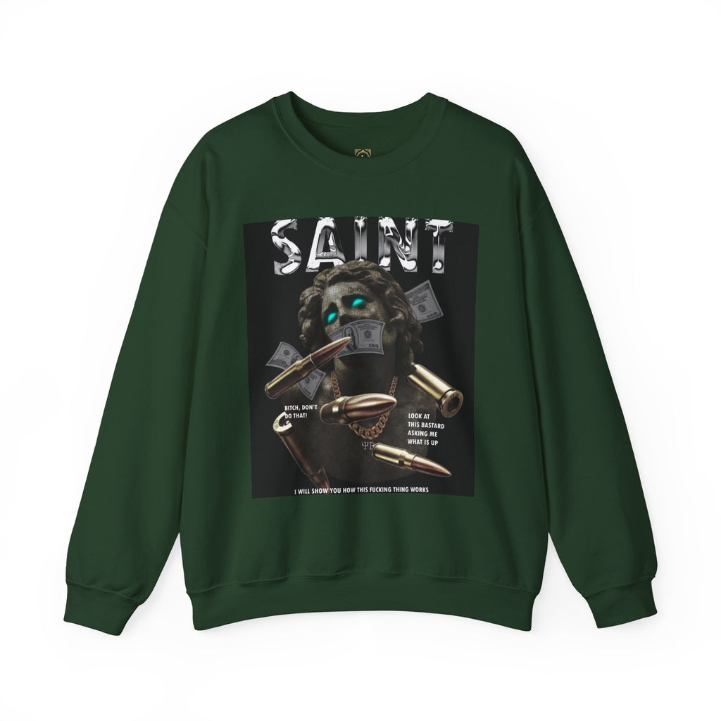 Saint Graphic Crewneck Sweatshirt — Dark Art Money Montage
