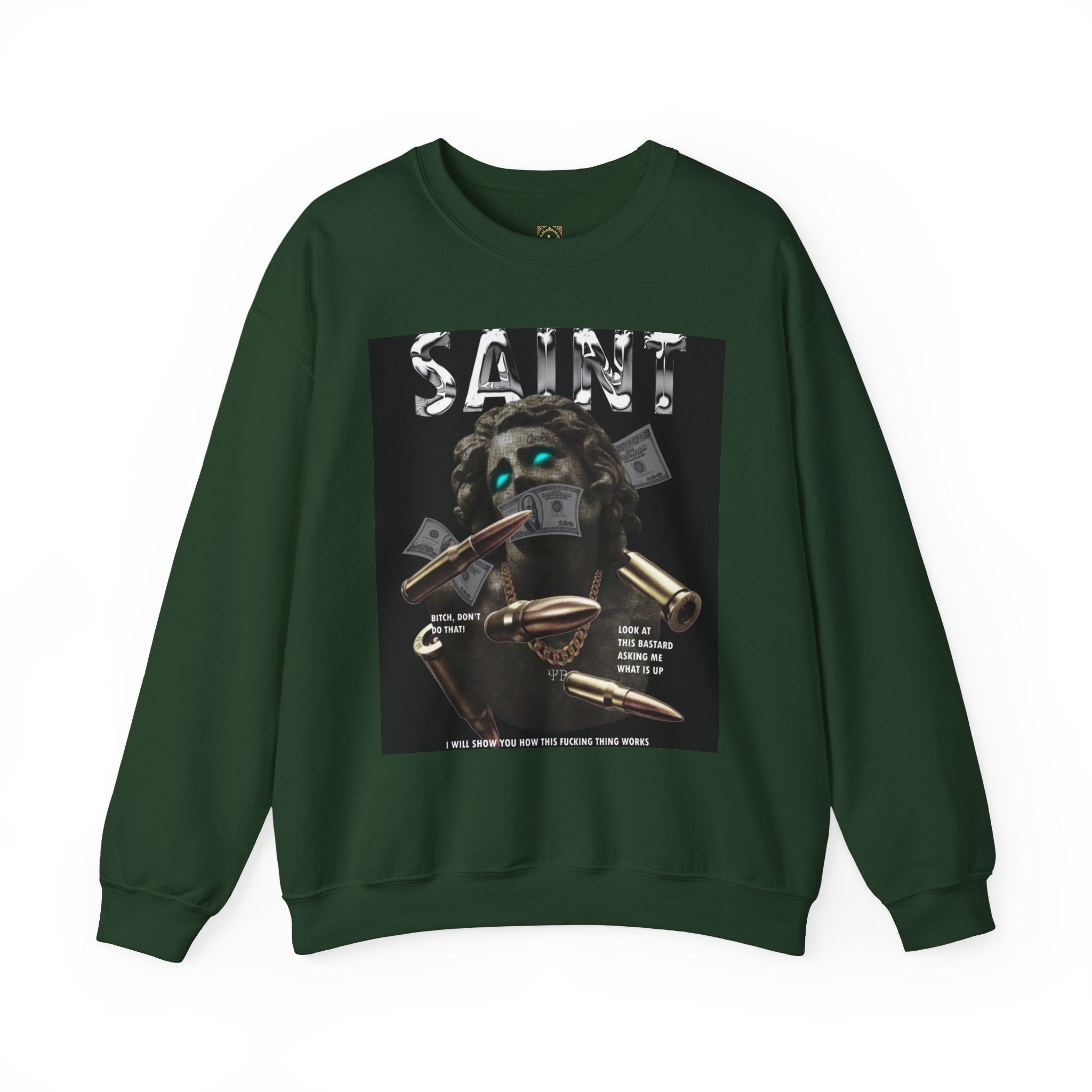 Saint Graphic Crewneck Sweatshirt — Dark Art Money Montage