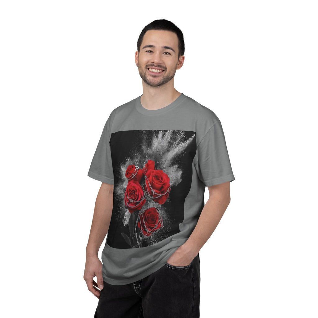 Rose Burst T-Shirt — Red Roses Graphic Tee with 'LEGACIESS' Back Logo