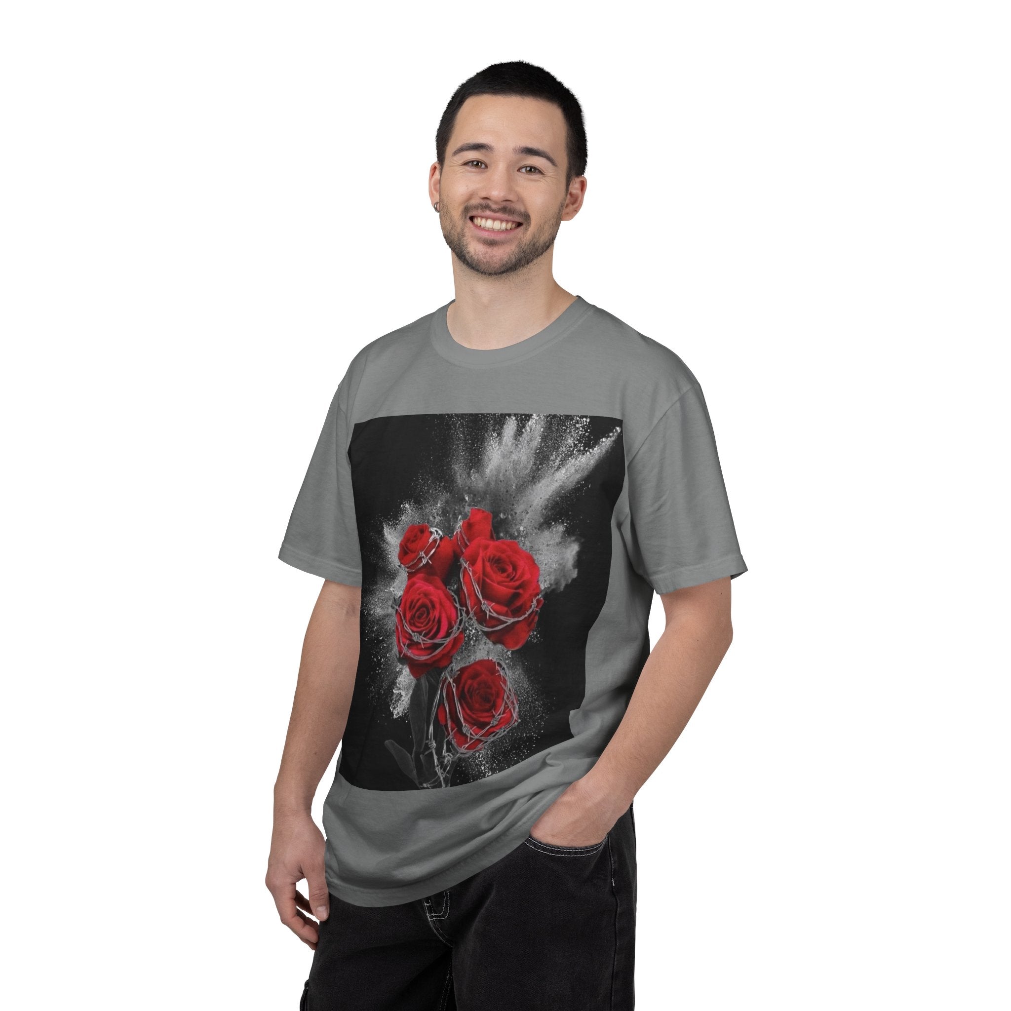 Rose Burst T-Shirt — Red Roses Graphic Tee with 'LEGACIESS' Back Logo