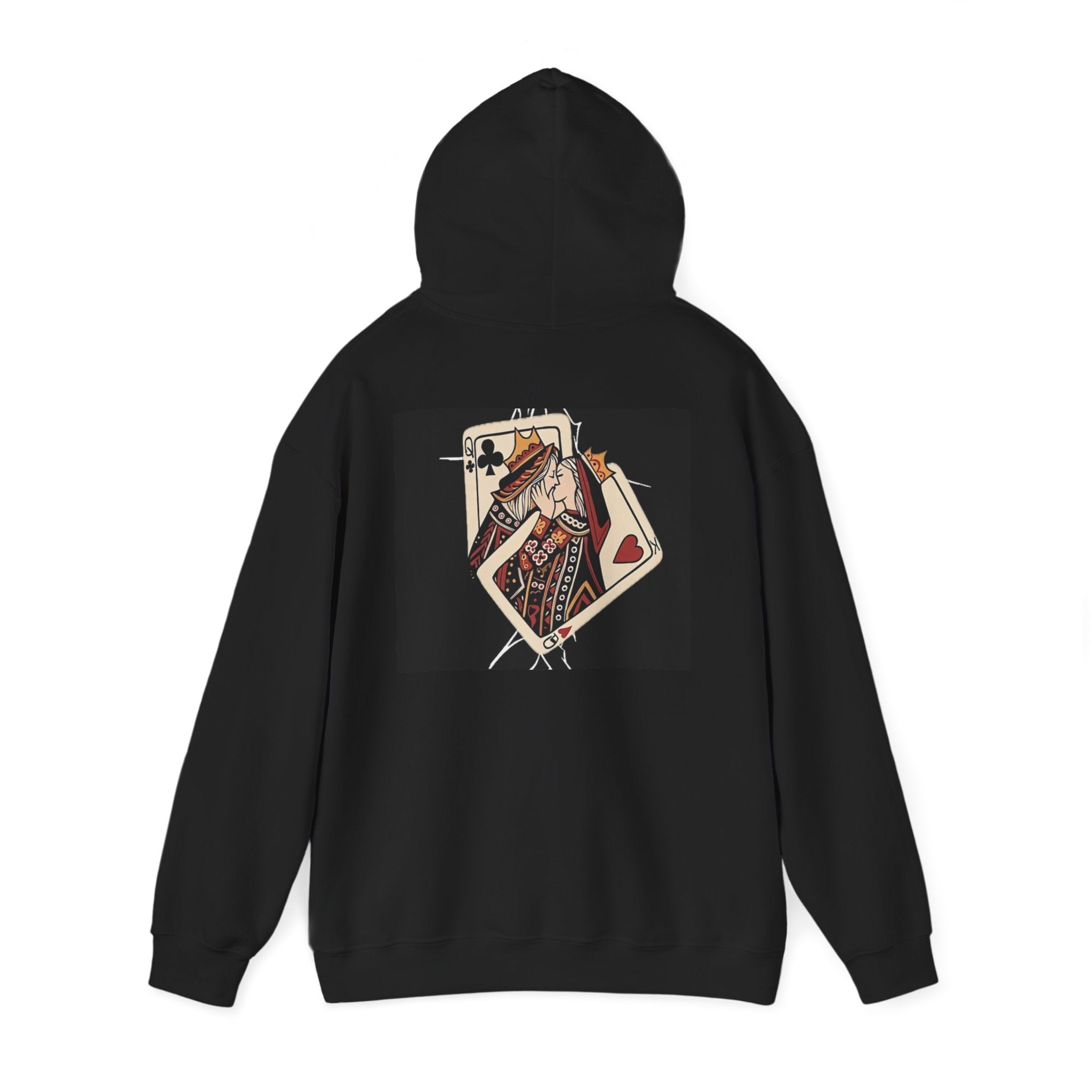 Queen of Hearts Playing Card Hoodie — Vintage Tattoo Style Card Art