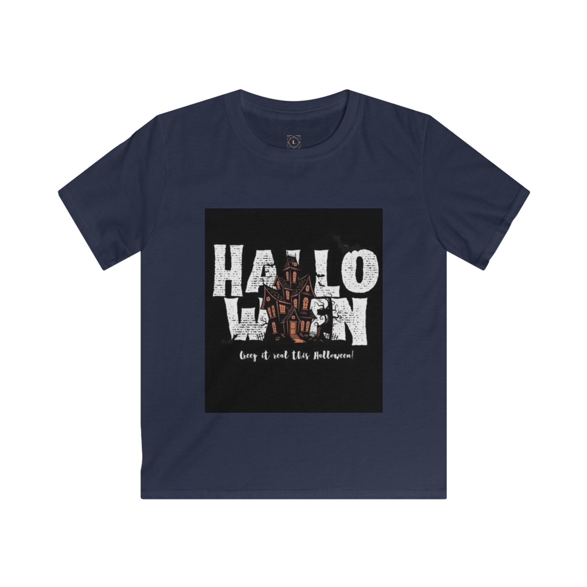Halloween Haunted House Kids Tee — "Happy Halloween" Graphic T‑Shirt for Kids