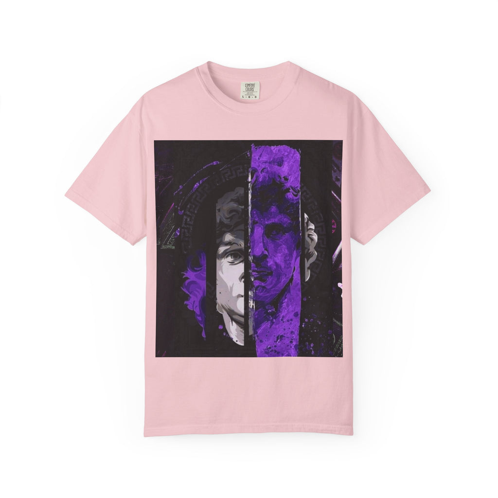 Dramatic Split-Face Graphic T-Shirt — Purple Noir Portrait Tee