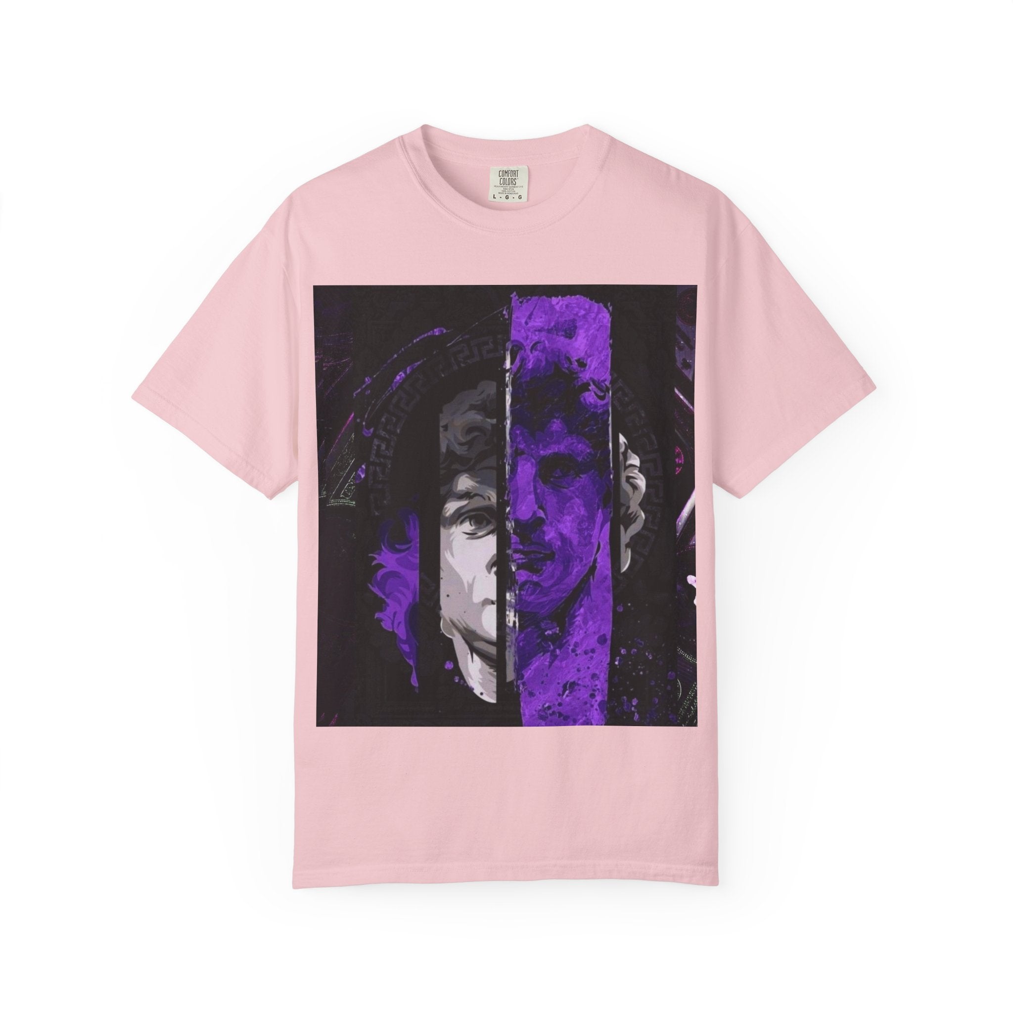 Dramatic Split-Face Graphic T-Shirt — Purple Noir Portrait Tee