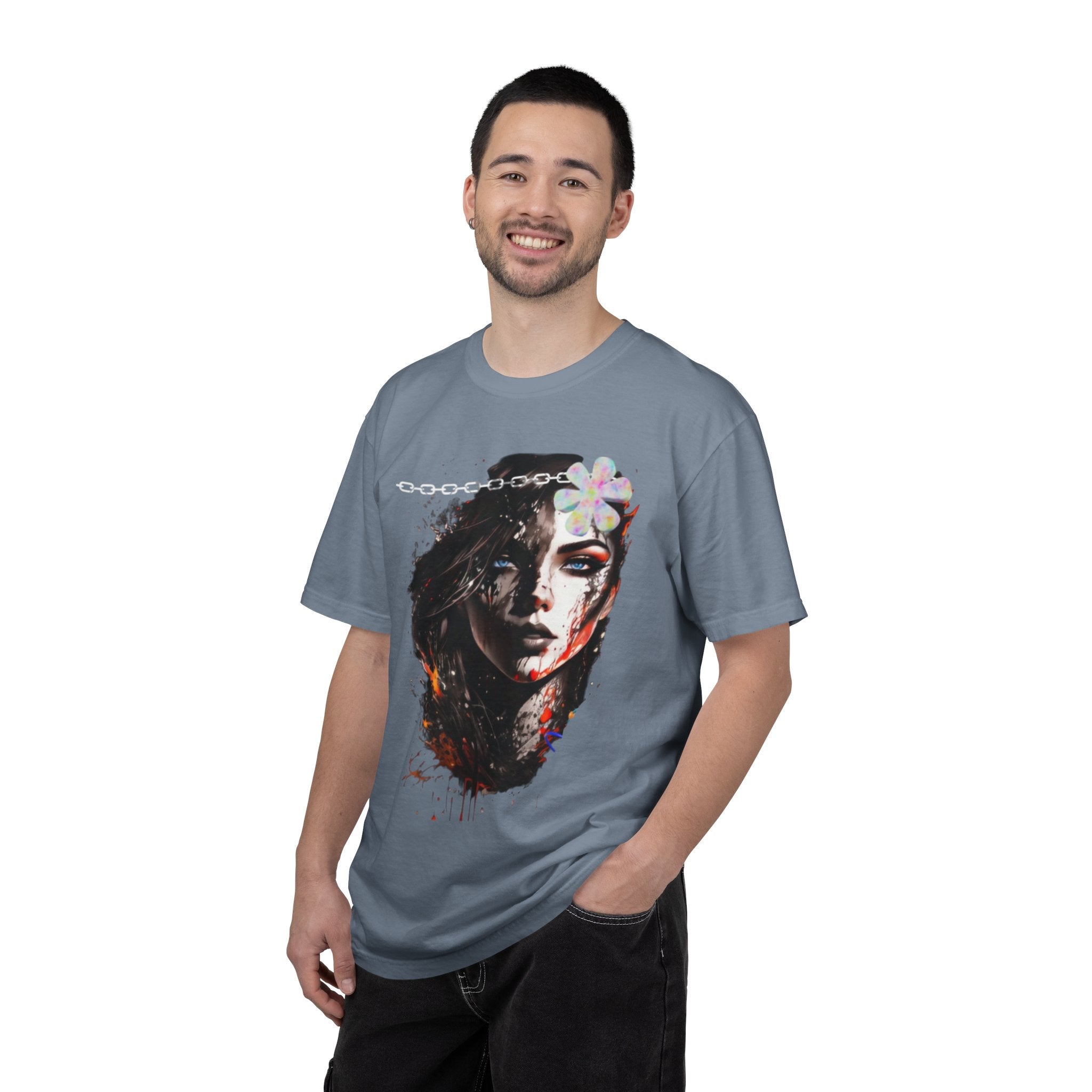 Artistic Femme Portrait T-Shirt — Watercolor Floral Face Graphic Tee