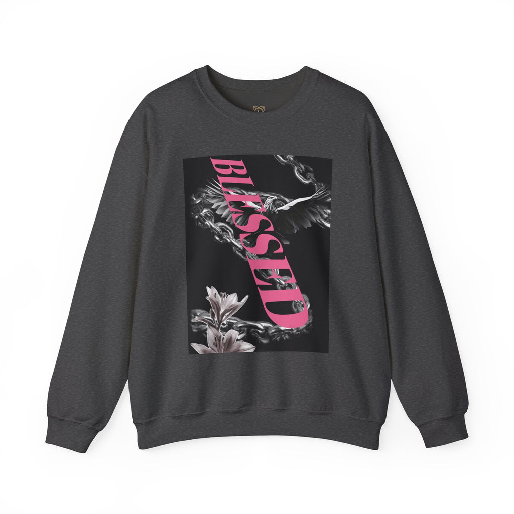 Blessed Crewneck Sweatshirt — Pink Script Floral Graphic