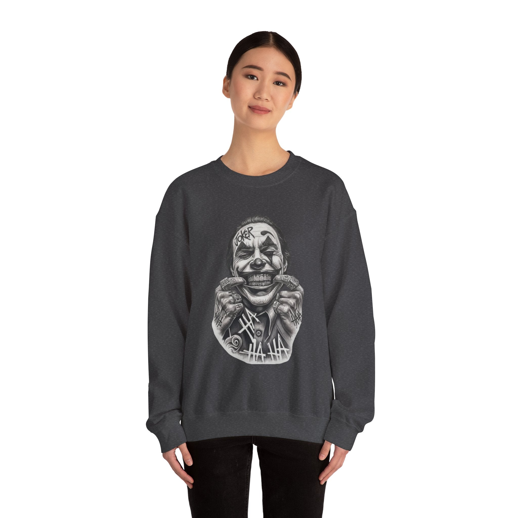 Joker Smile Crewneck Sweatshirt — Grinning Clown Graphic Pullover