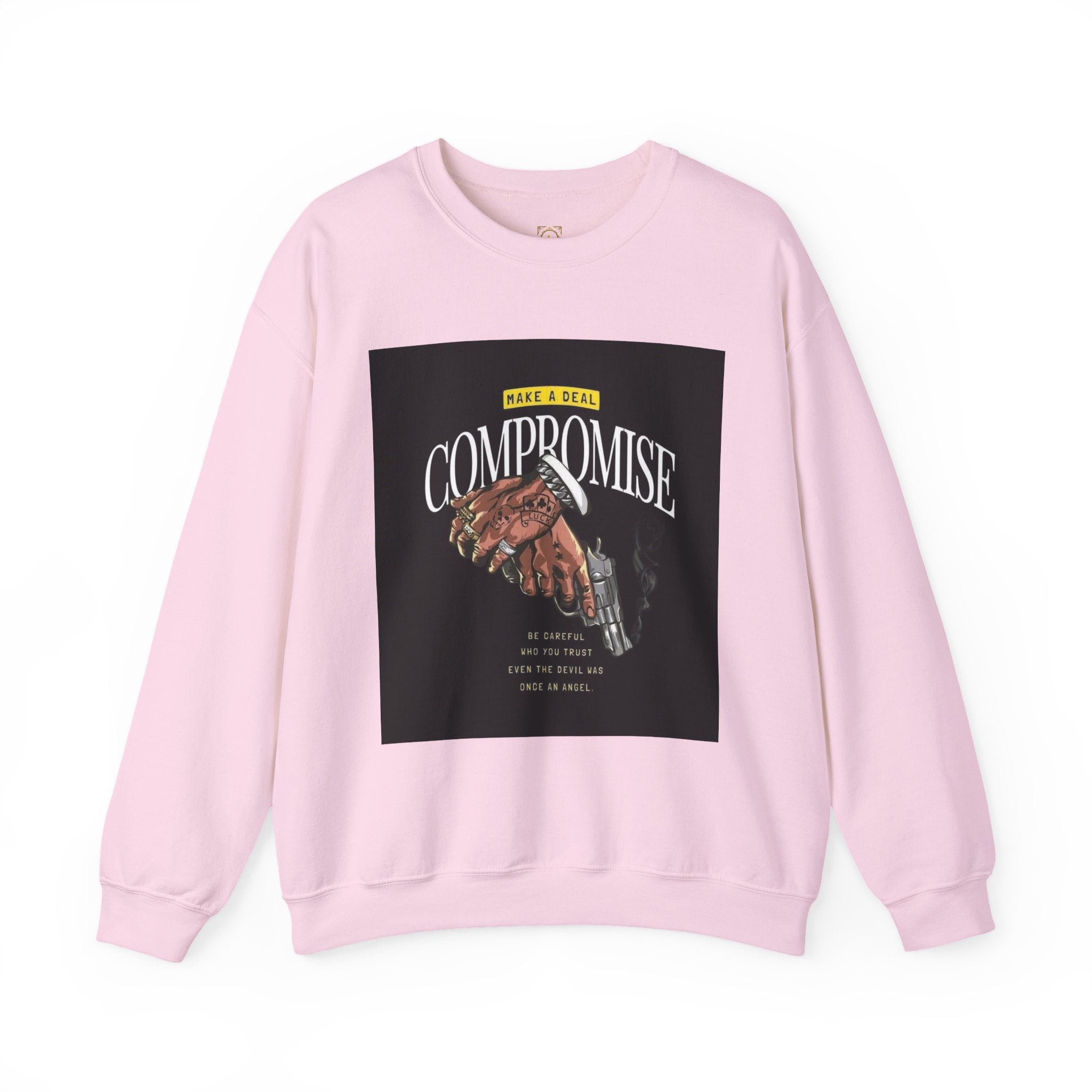 Compromise Graphic Sweatshirt — Vintage Handshake & Revolver Design