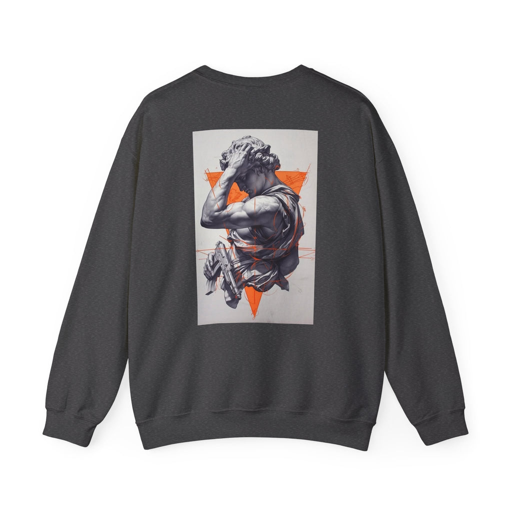 Statue Graphic Sweatshirt — Vintage Sculpture with Orange Triangle