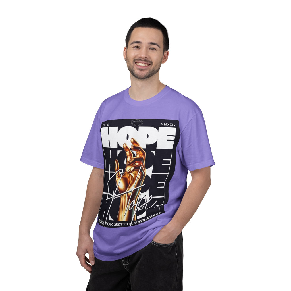 Hope Vibe Graphic T-Shirt — 'Hope for Better Days Ahead' Chest Print with Gold Hand & Back 'Legaciess' Logo