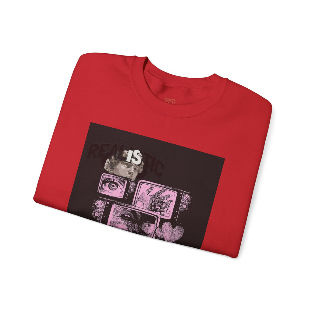 Crewneck Sweatshirt — Pink Collage Eyes Graphic “Gonna Get You, Kiddo”