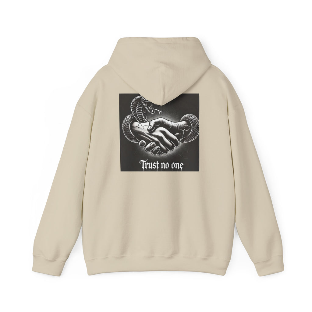 Trust No One Hoodie — Snake Handshake Graphic Hoodie