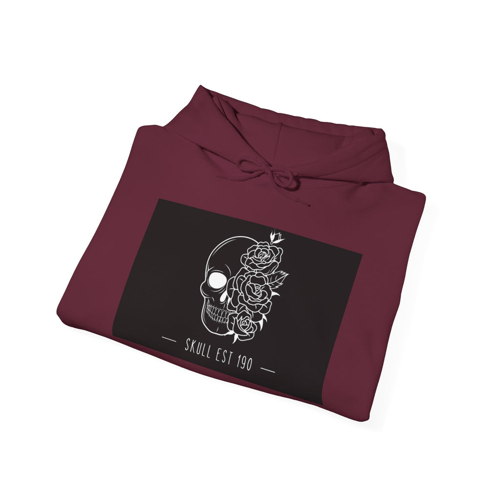 Skull & Roses Hoodie — 'Skull Est 199' Gothic Graphic Pullover