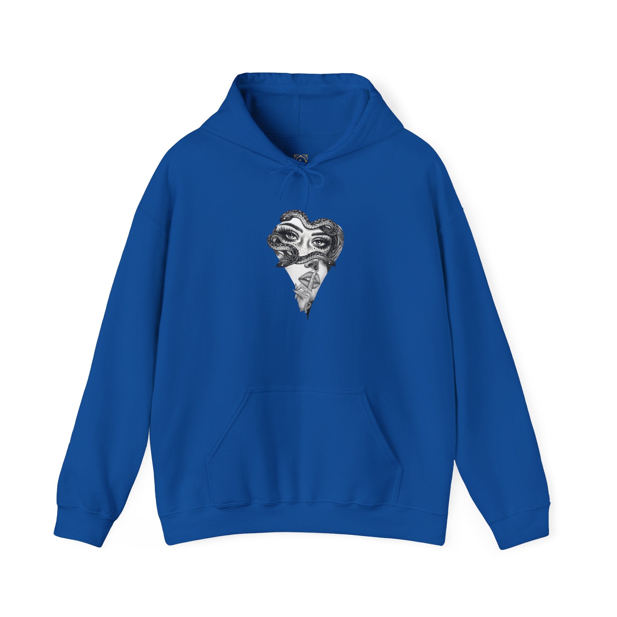 Abstract Heart Mask Hoodie — Surreal Black & White Graphic Pullover