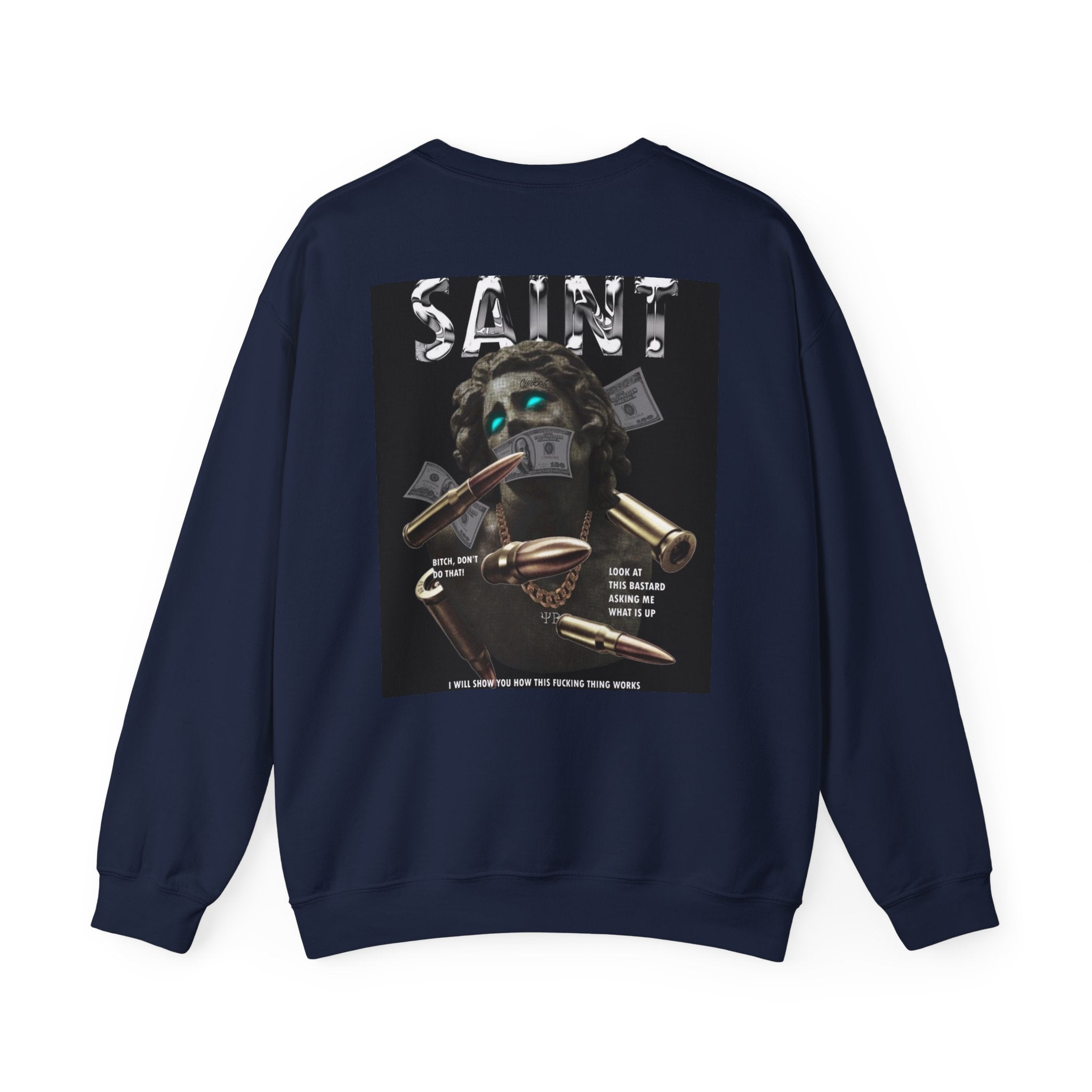 Saint Graphic Crewneck Sweatshirt — Dark Art Money Montage