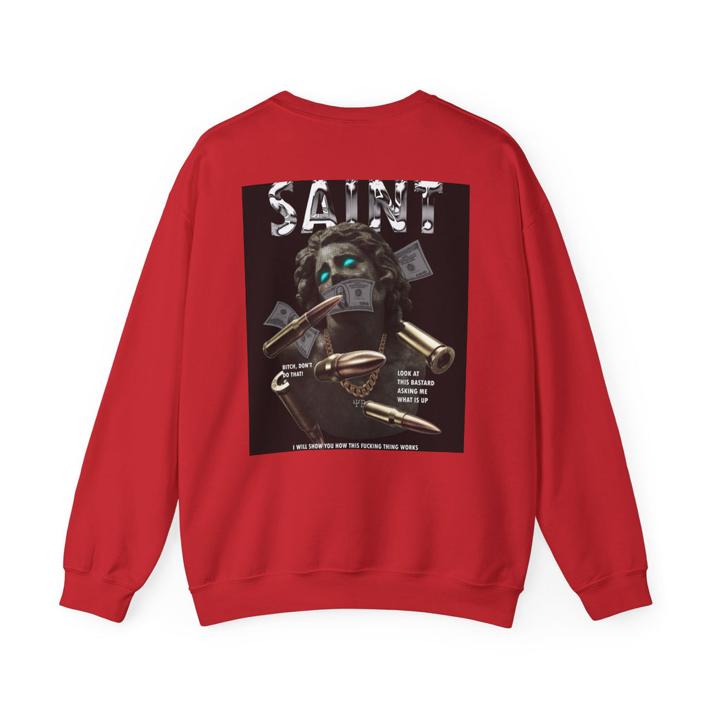 Saint Graphic Crewneck Sweatshirt — Dark Art Money Montage