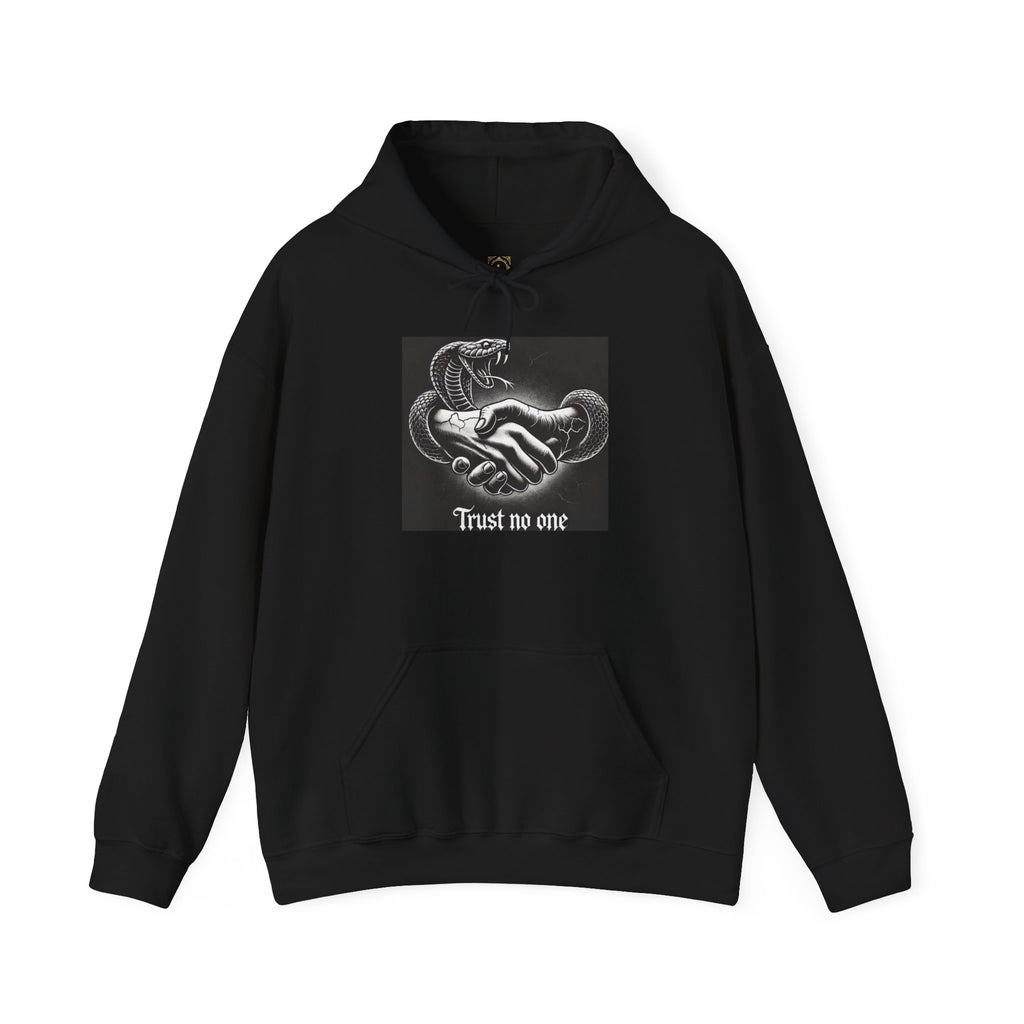 Trust No One Hoodie — Snake Handshake Graphic Hoodie