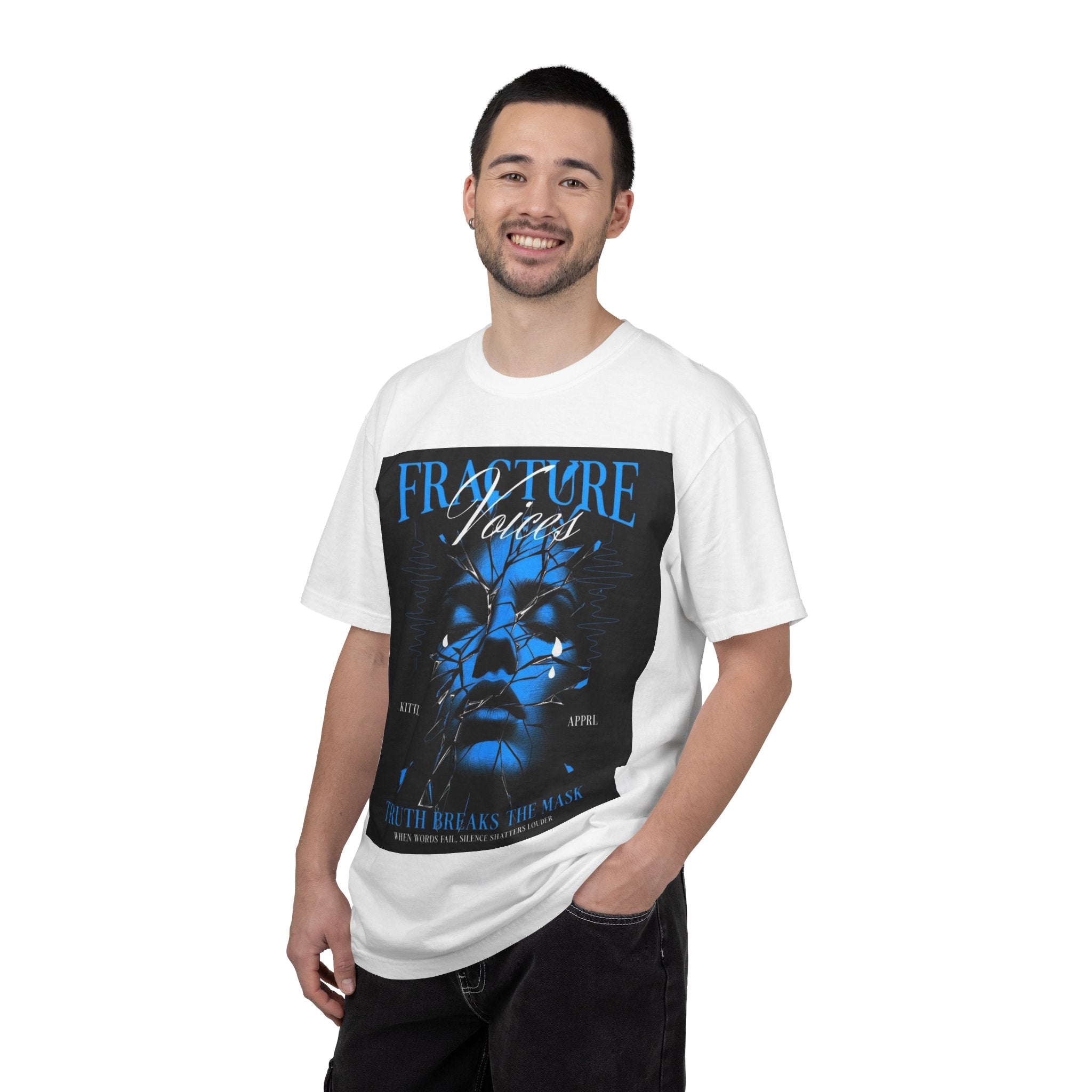 Graphic T-Shirt — "Fracture Voices" Blue Face Design (Back "Legaciess" Logo)
