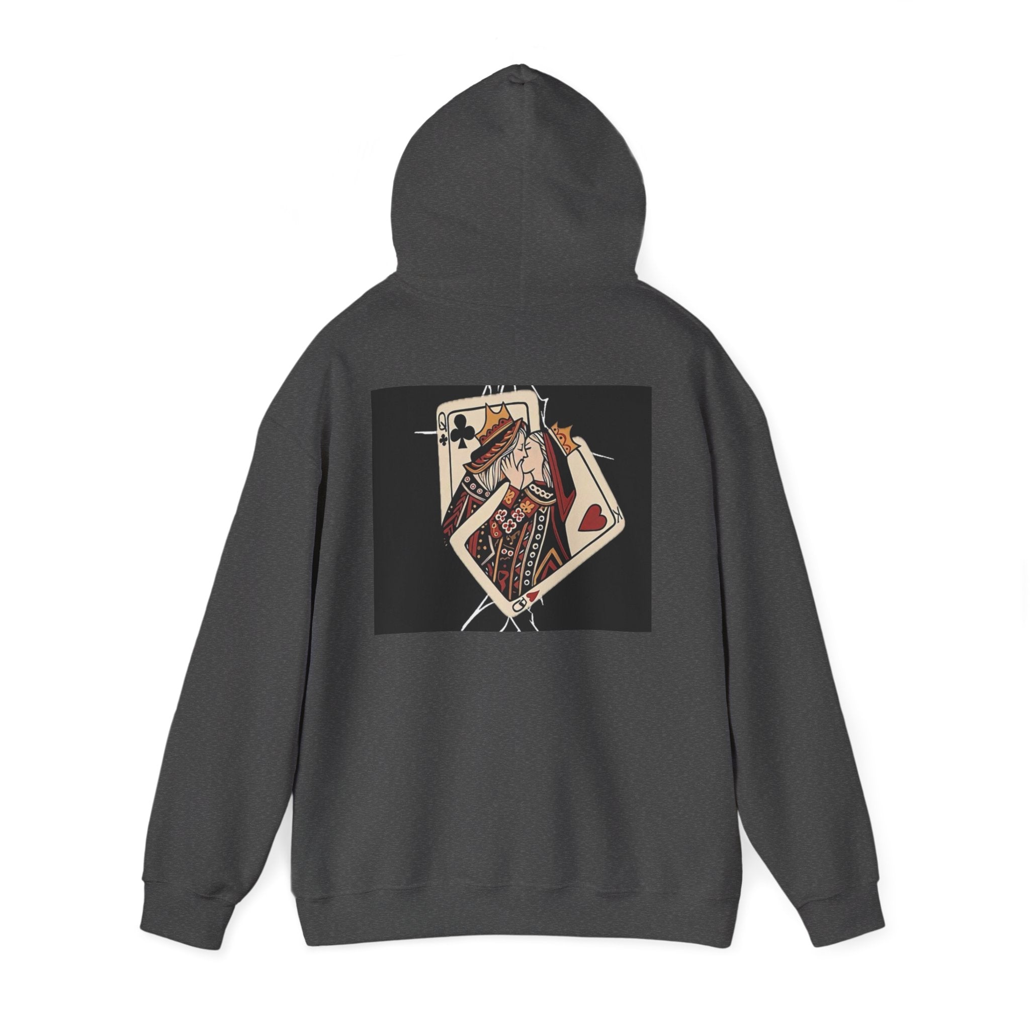 Queen of Hearts Playing Card Hoodie — Vintage Tattoo Style Card Art