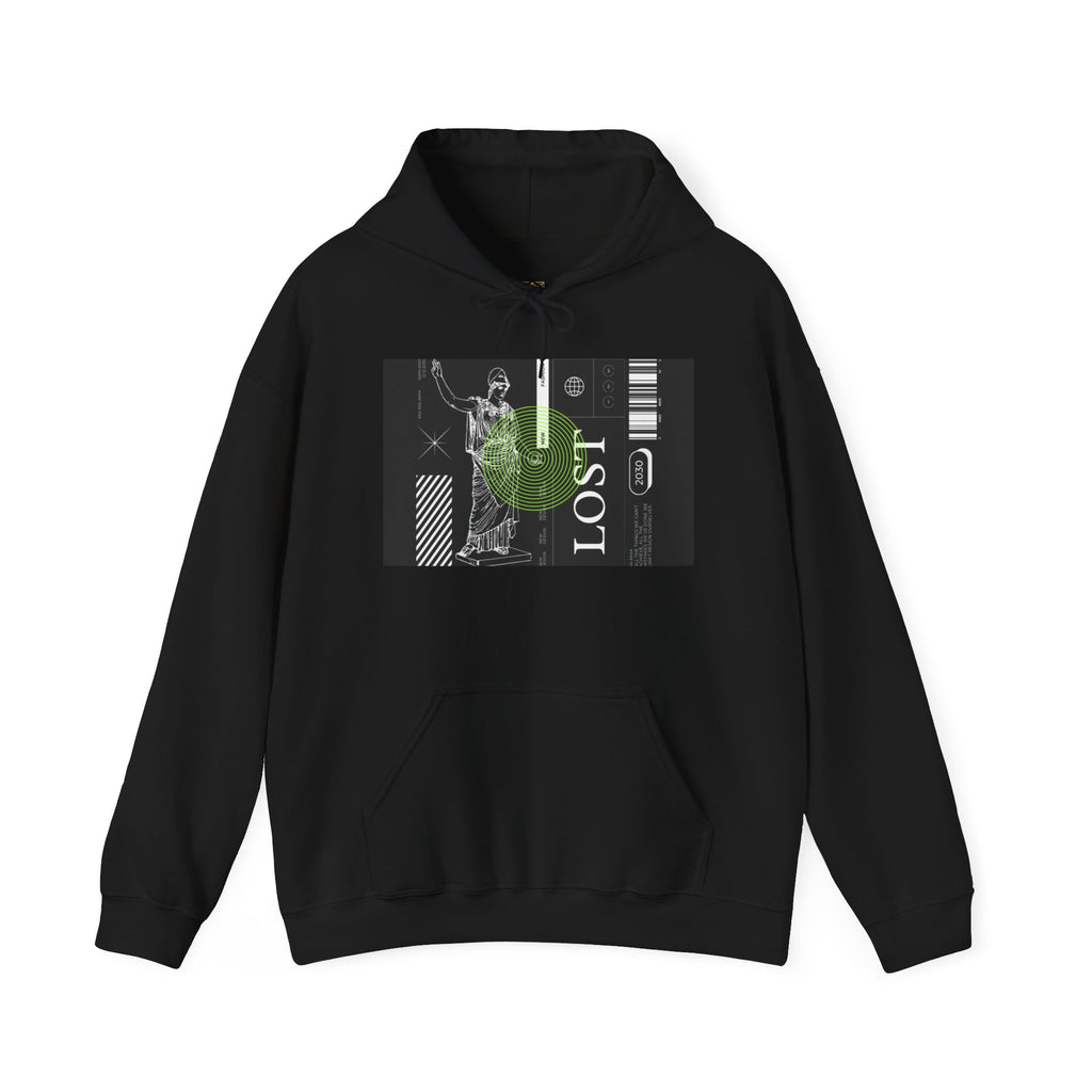 Lost World Hoodie — Vaporwave Glitch Graphic Pullover