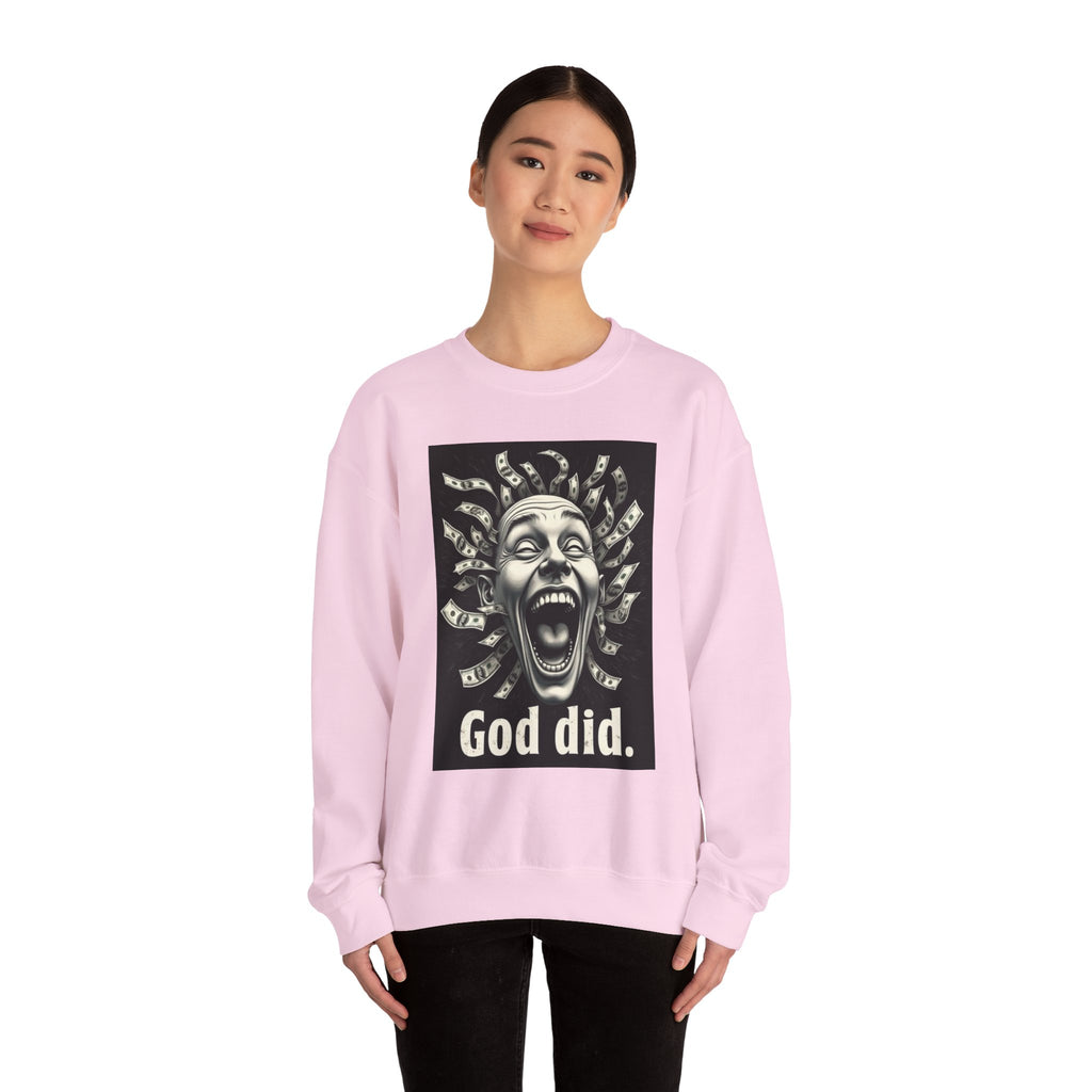 Sweatshirt — 'God Did.' Medusa Money Graphic Crewneck