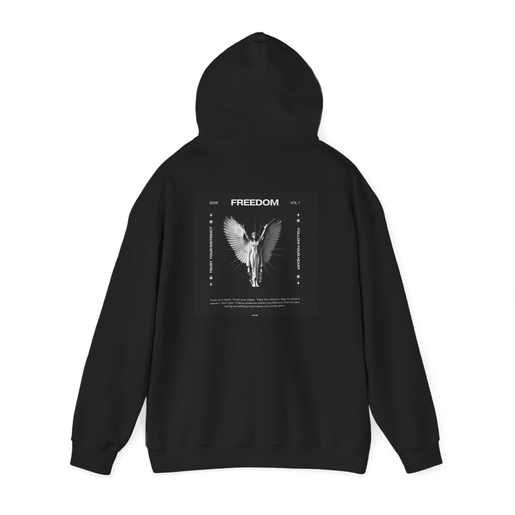 Freedom Angel Hoodie — Gothic Black & White Angel Wings Sweatshirt