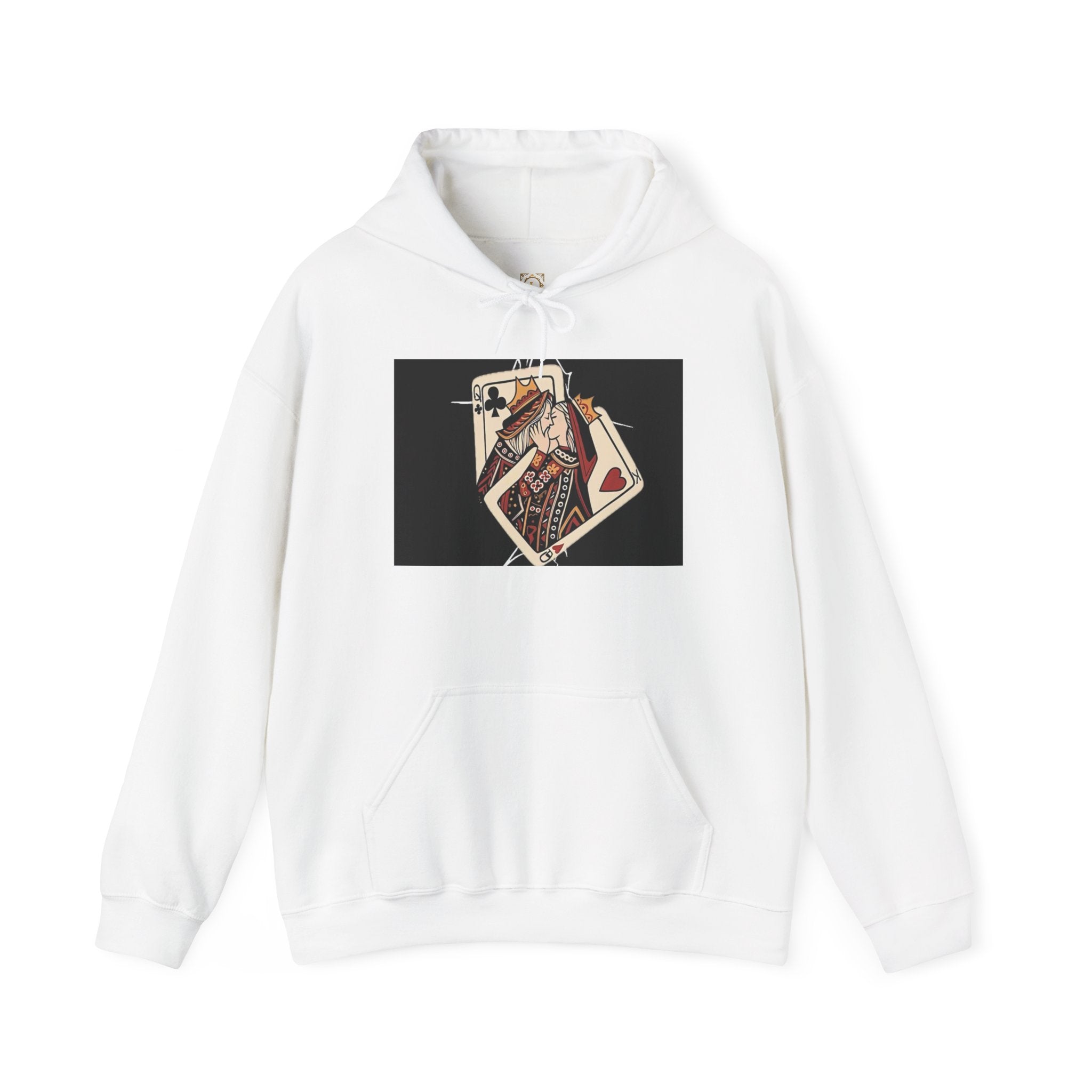 Queen of Hearts Playing Card Hoodie — Vintage Tattoo Style Card Art