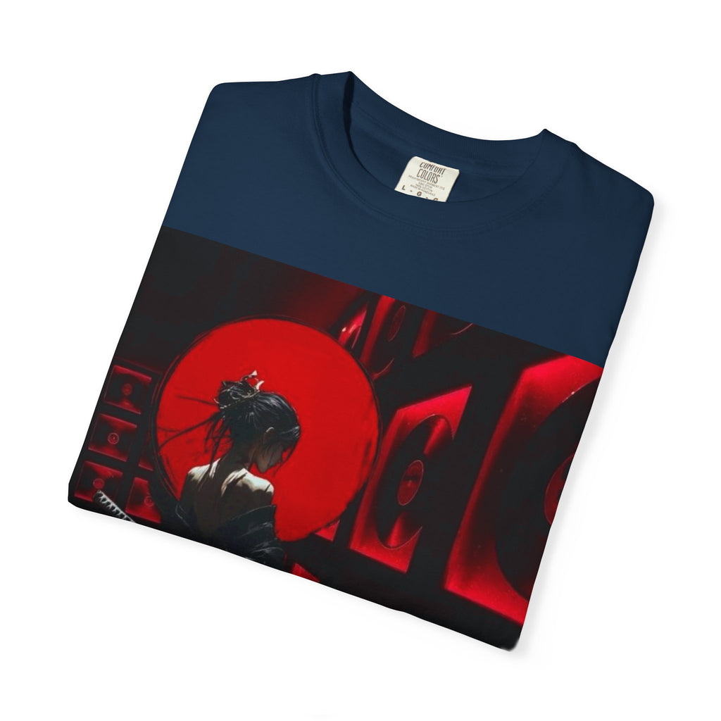 Red Moon Samurai T-Shirt — Dramatic Anime Art Tee with 'LEGACIESS' Back Logo