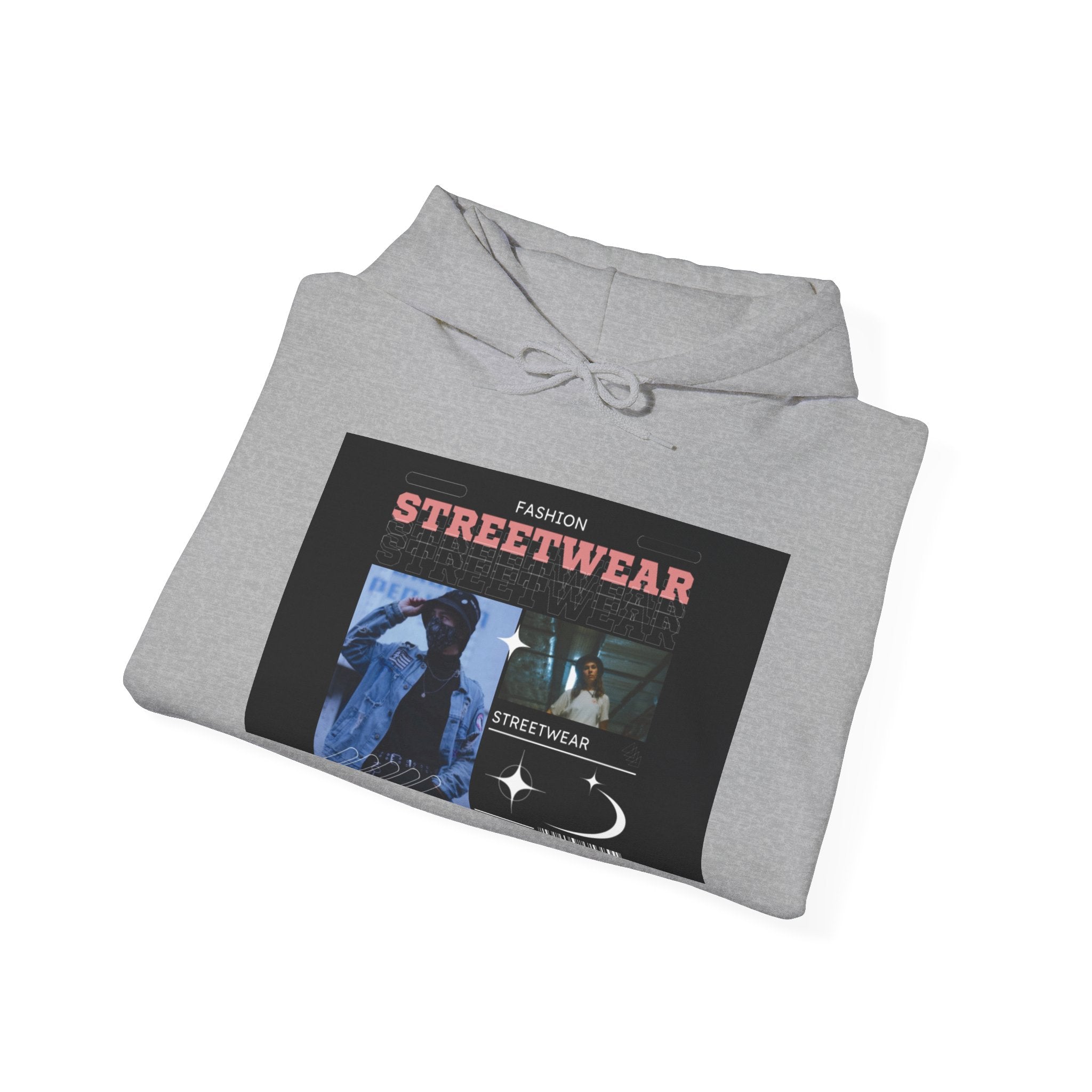 Streetwear Graphic Hoodie — Vintage Noir Collage "STREETWEAR" Design