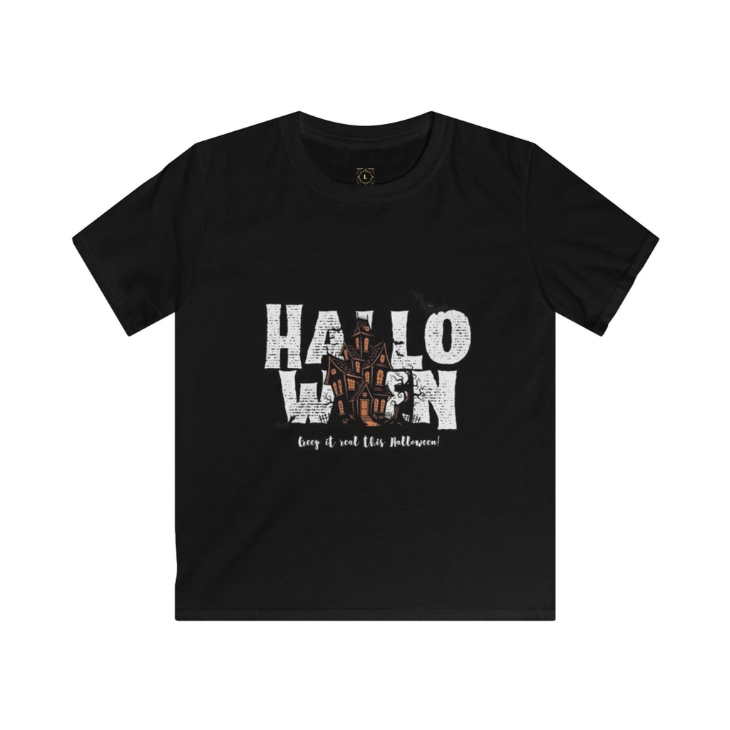 Halloween Haunted House Kids Tee — "Happy Halloween" Graphic T‑Shirt for Kids
