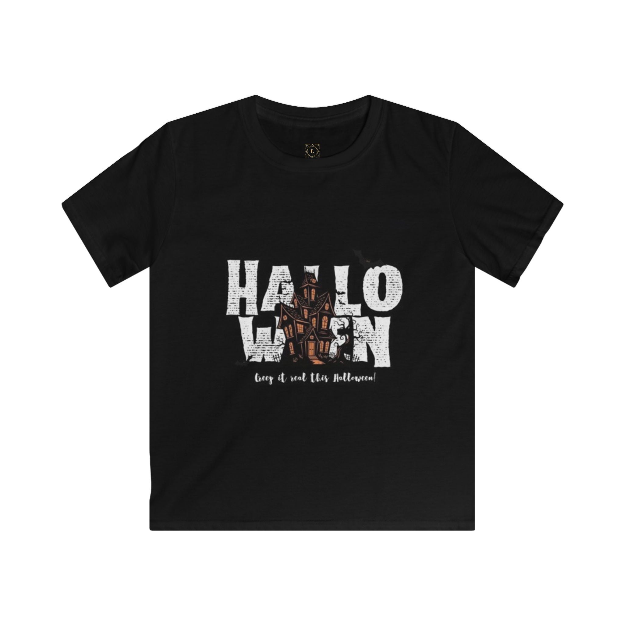 Halloween Haunted House Kids Tee — "Happy Halloween" Graphic T‑Shirt for Kids