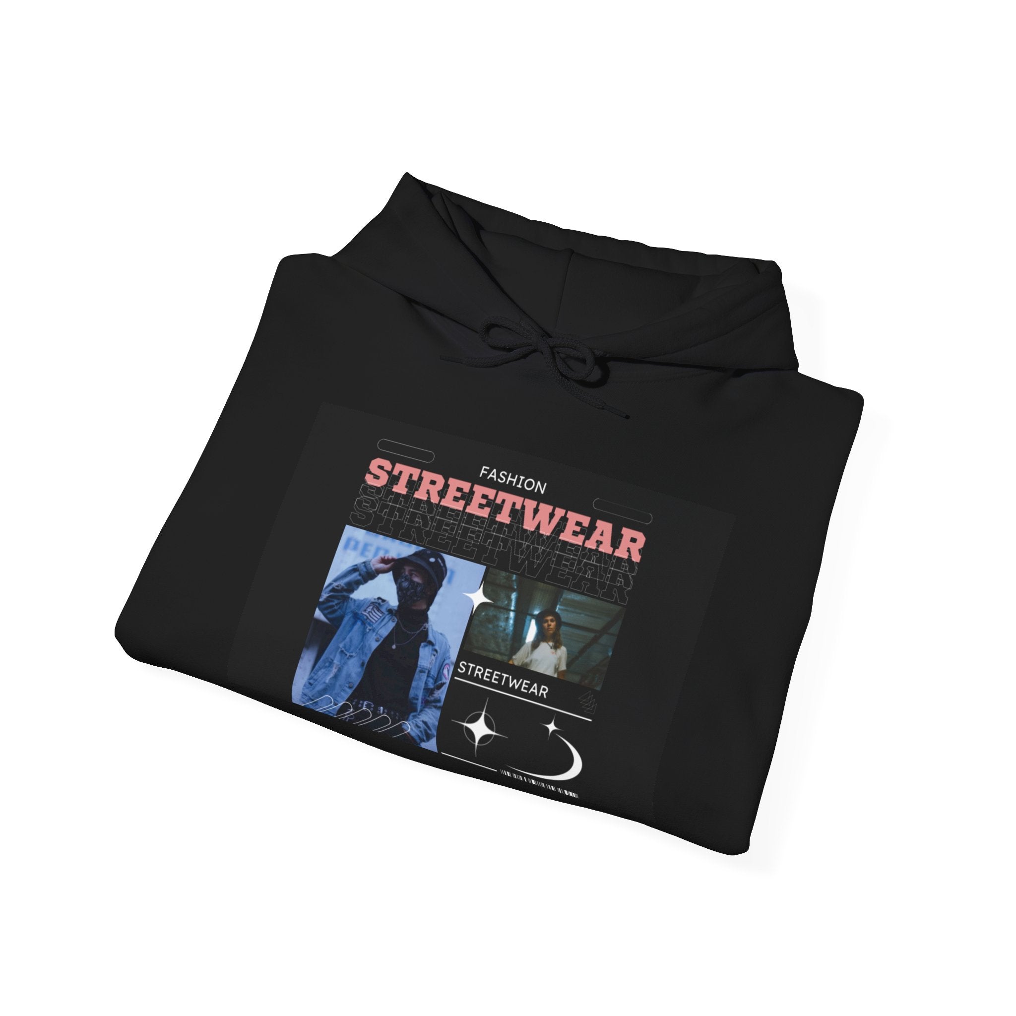 Streetwear Graphic Hoodie — Vintage Noir Collage "STREETWEAR" Design