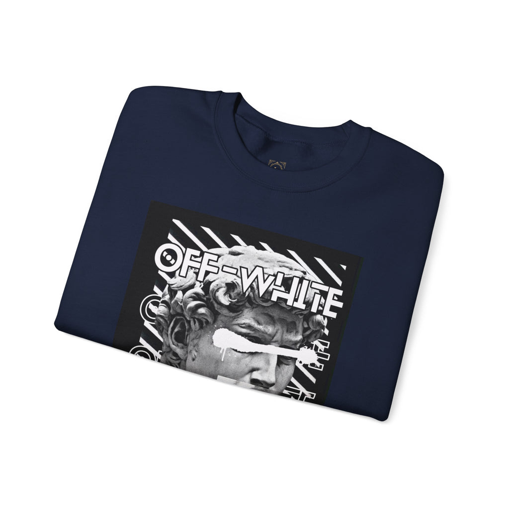 Statue Graphic Crewneck Sweatshirt — 'OFF-WHITE' Monochrome Streetwear Pullover